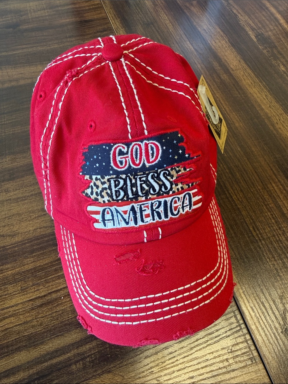 KBETHOS Red 'God Bless America' Distressed Baseball Cap